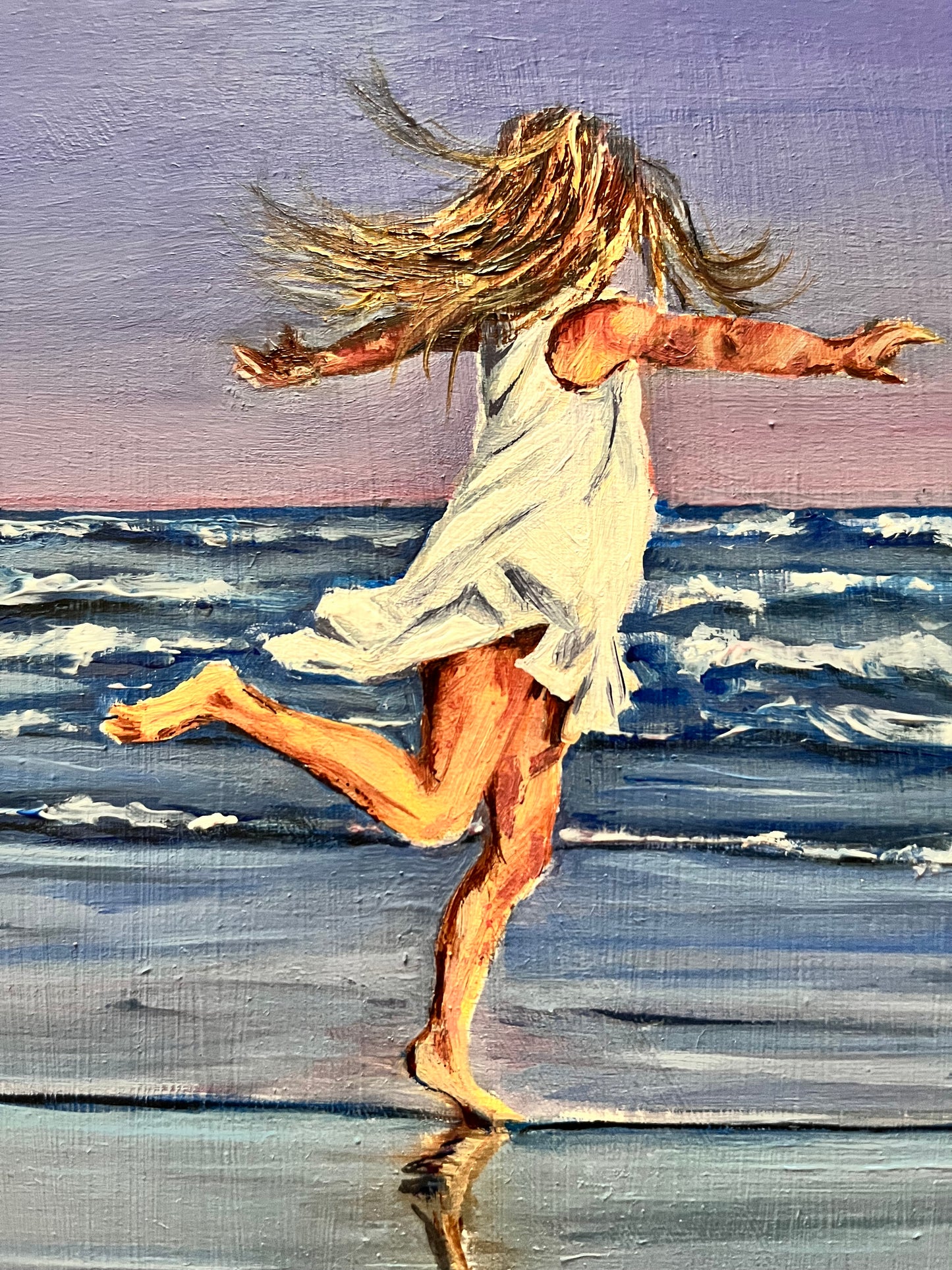 Wave jumping (oil on birch panel)