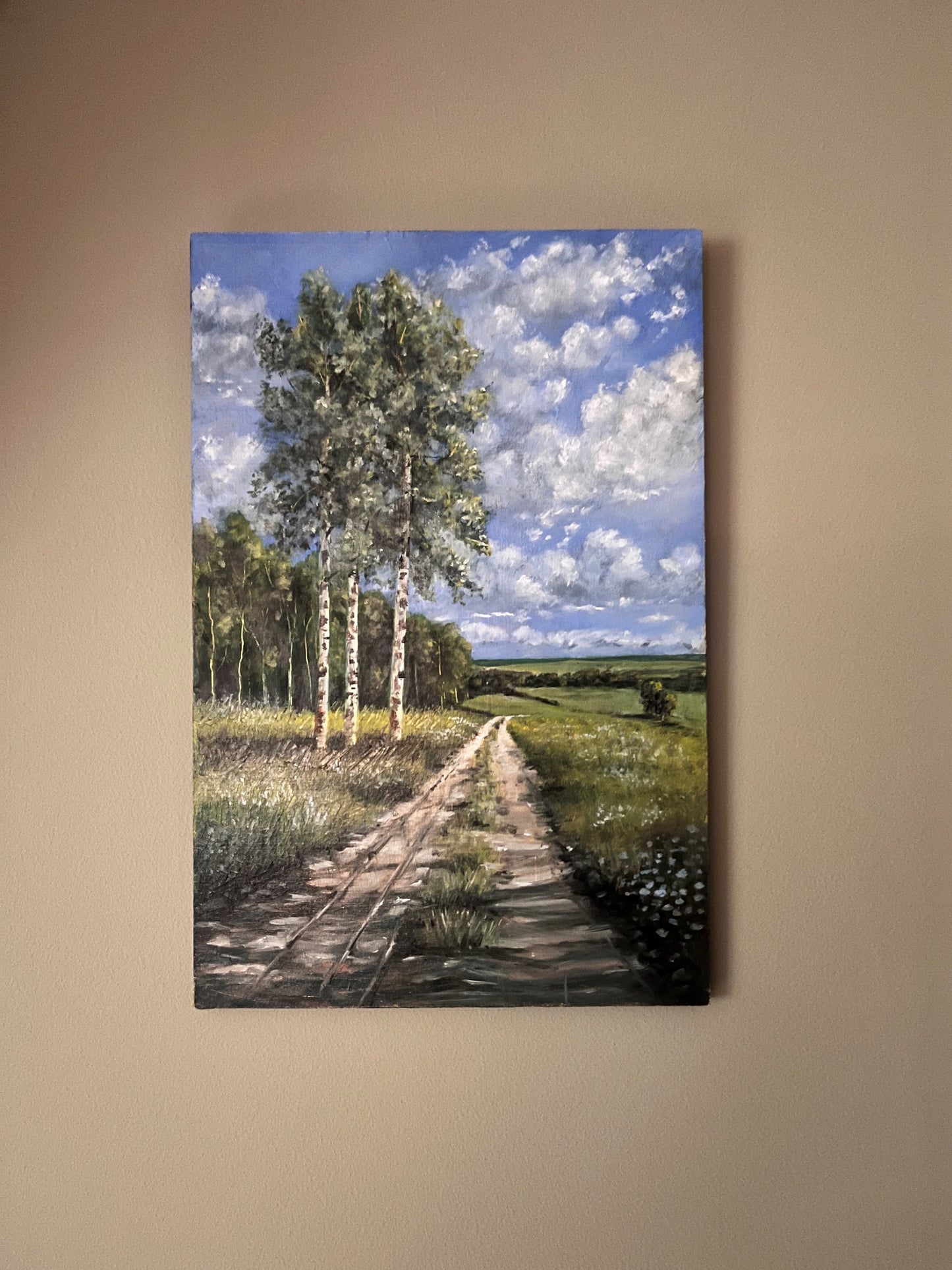 Birch Trees in Summer time (Oil on panel)