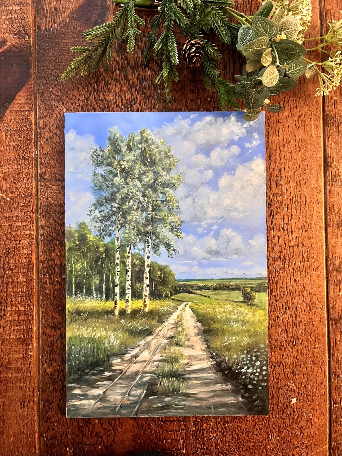 Birch Trees in Summer time (Oil on panel)