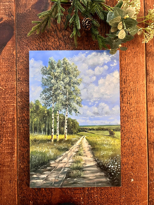 Birch Trees in Summer time (Oil on panel)