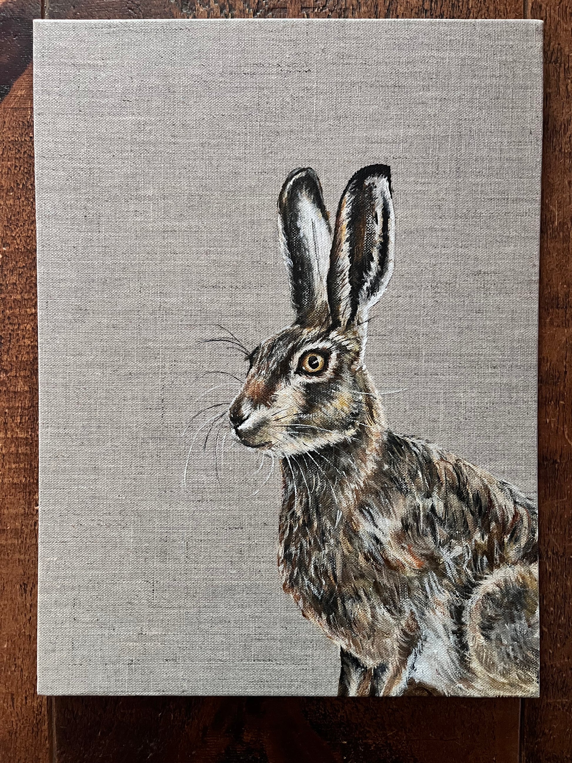 Illustration of a hare on a textured gray background