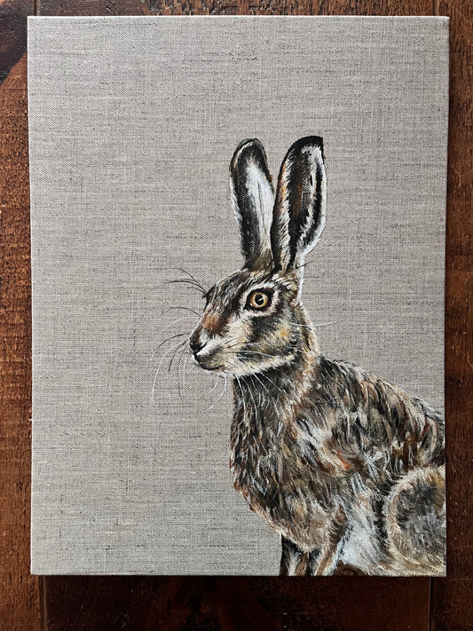 Illustration of a hare on a textured gray background