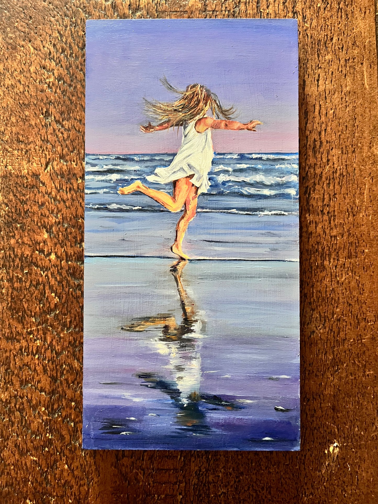 Wave jumping (oil on birch panel)