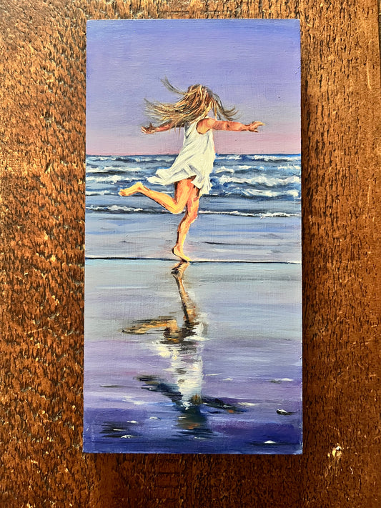 Wave jumping (oil on birch panel)